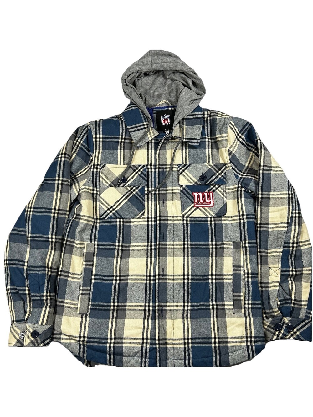 New NFL New York Giants Jacket Mens Small Quilted Heavey Flannel Full Zip Hoodie